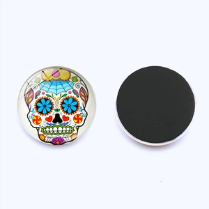 Sugar skull glass fridge magnets with 25mm round magnetic back for home and office decor