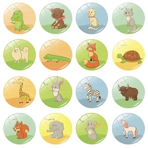 Cute Cartoon Animal Glass Fridge Magnet Round Refrigerator Magnet Magnetic Sticker For Home Kitchen Office Decor Gift