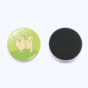Front and back view of 25mm cute cartoon dog glass fridge magnets with magnetic backing