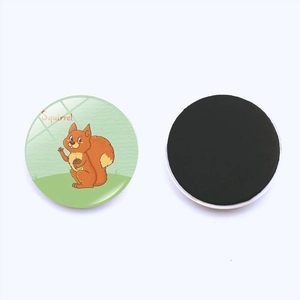 Front and back detail of 25mm round glass squirrel magnet with strong magnetic backing