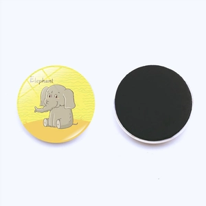 Round 25mm magnetic glass fridge magnet with cute yellow cartoon elephant design