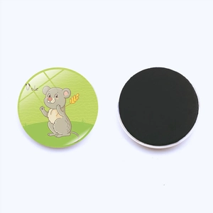 Cute cartoon vole glass fridge magnet with 25mm round magnetic back and meadow illustration
