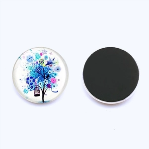 Détails d'aimants de frigo en verre 30mm avec motif arbre fleuri et dos magnétique