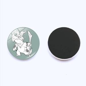 Cartoon dinosaur glass fridge magnet with 25mm round magnetic back and green monster design