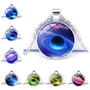 Collana Con Ciondolo Galassia Pianeta Universo Cabochon In Vetro Lega Di Zinco Placcato Argento Gioielli Di Moda Unisex