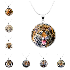 Collana Pendente Testa Di Tigre Rame Con Cabochon In Vetro Catena A Serpente Argentata Gioielli Animali Uomo Donna
