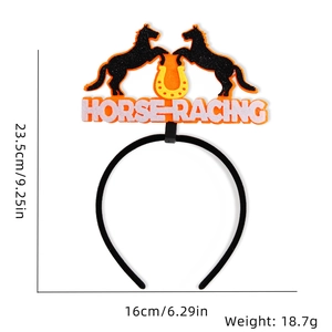 Detailed dimensions of the horse racing headband featuring horses and horseshoe ornaments