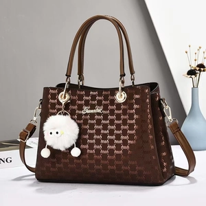 Grand sac cabas monogramme marron avec double poignée et bandoulière réglable