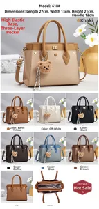 Detail view of large PU leather tote bag showing multi-pocket structure and color options