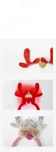 Detail of Christmas reindeer antler headband featuring red sequins and white faux fur trim