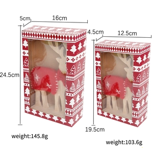 Detailed view of wooden Christmas reindeer decor set with dimensions and weight specs