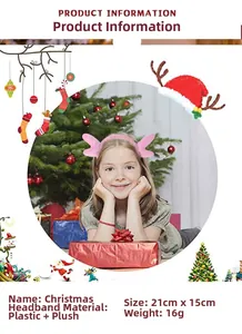 Pink plush reindeer antler headband for Christmas parties, size 21cm x 15cm, lightweight
