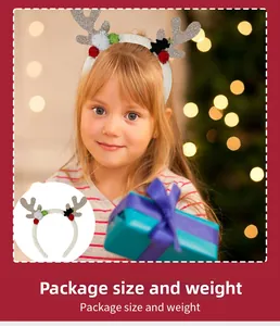 Close-up of reindeer antler headband with festive colorful pompoms for Christmas party