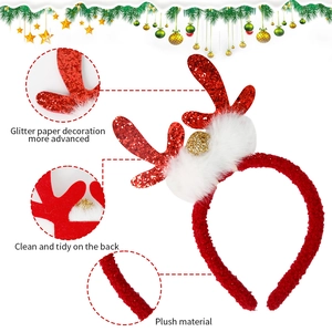 Festive Christmas antler headband with red sequins and white faux fur for party costumes