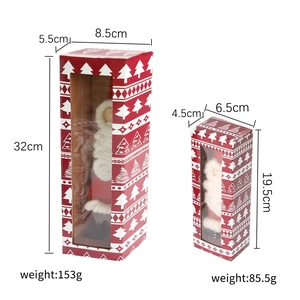 Christmas wool felt Santa figures in red gift boxes with window, large and small set