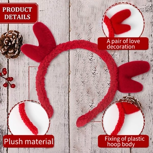 Festive red plush Christmas headband featuring cute plush heart-shaped 3D decorations
