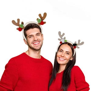 Christmas Reindeer Antler Headband With Glitter Plush Pompoms Festive Holiday Party Hair Accessories For Adults Kids Women