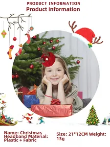 Detailed view of red plush reindeer headband with dimensions 21x12cm for Christmas party