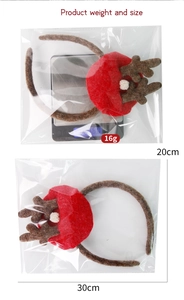 Product dimensions and weight display for plush reindeer antlers headband in packaging