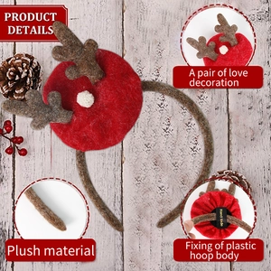 Plush Christmas reindeer antler headband with red and white festive holiday decorations