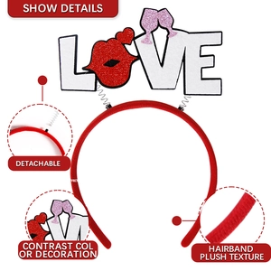 Valentine's Day red plush headband with detachable LOVE letters and glittery lip decor