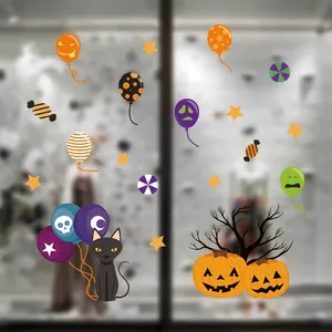 Halloween static window clings featuring pumpkins and ghosts for store glass decoration