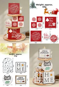 Detalle de decoración de madera para bandeja de niveles con medidas para Navidad y hogar
