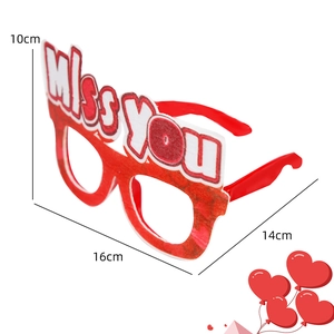 Red Miss You party glasses for Valentine's Day photo props with heart balloon accents