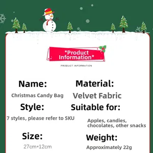 Detailed chart showing velvet Christmas gift bag specifications and snack capacity
