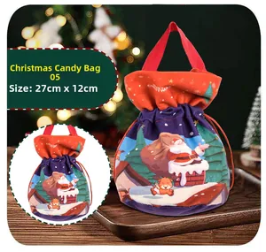 Detail of Christmas Santa candy bag with red drawstring, dimensions 27cm x 12cm