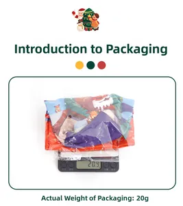 Detailed view of lightweight Christmas gift bag weighing 20g on a digital scale