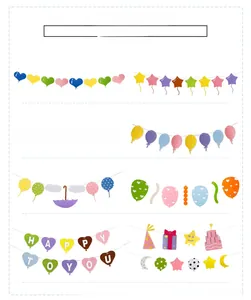 Selezione di ghirlande colorate in feltro con temi di compleanno e forme diverse