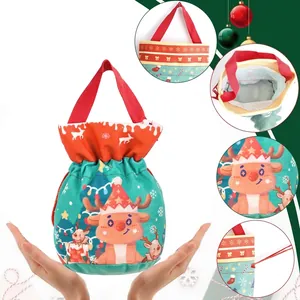 Sacchetto regalo di Natale in velluto con renna e coulisse per dolci e piccoli doni