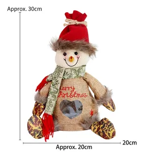 Christmas snowman gift bag with clear heart window and Merry Christmas embroidery, 30cm