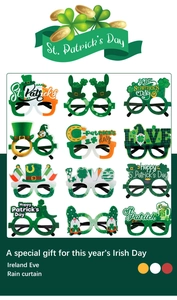 Set of 12 St. Patrick's Day party glasses with shamrocks and leprechaun hat designs