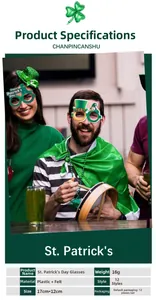 Dettaglio di 12 occhiali da festa per San Patrizio con motivi di trifoglio verde e cappello