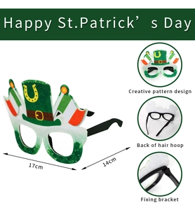 Detail view of St. Patrick's Day party glasses with 17cm width and clover hat design