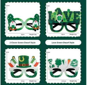 Dettaglio di quattro occhiali da festa di San Patrizio con motivi di trifoglio e leprecauno