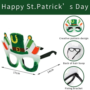 St. Patrick's Day shamrock glasses with green hat and clover design, 17cm wide size
