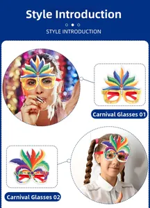 Detail of colorful carnival party glasses with vibrant feather patterns for festive events