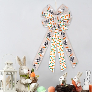 Easter faux linen bow with rabbit and carrot prints for holiday party wall decoration