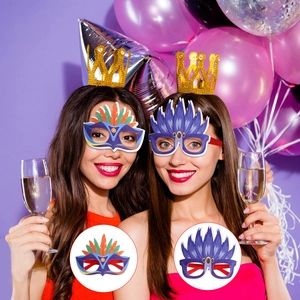 Colorful carnival mask set with golden sequin crowns for party parade celebrations
