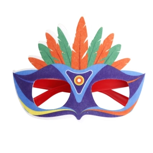 Colorful carnival party eyewear with vibrant feather patterns and festive frames