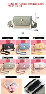 Detailed size specifications and internal capacity view of the macaron color crossbody bag
