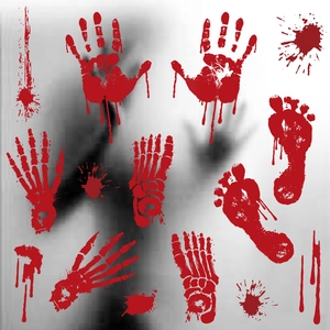 Halloween blutige Handabdrücke und Fußabdrücke statische Aufkleber für Glasdeko
