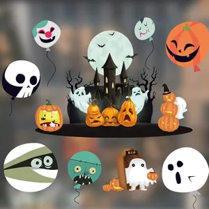 Halloween Statische Fensteraufkleber PVC Aufkleber Kürbis Geist Schloss Fledermaus Dekore Für Glastür Fenster Shop Party Dekoration
