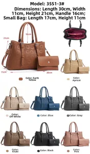 Detailed specs of embossed tote and pouch set available in eight stylish colors