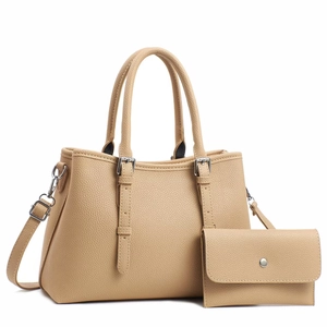 Two-piece macaron leather tote set with lychee texture and matching flap wallet