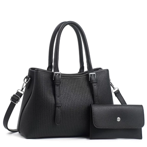 Handbag And Wallet PU Leather Large Capacity Vertical Stripe Pattern Elegant Commuter Fashion Shoulder Bag For Women