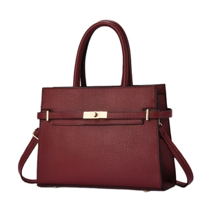 Chic burgundy checkered handbag with golden macaron lock and large capacity shoulder strap